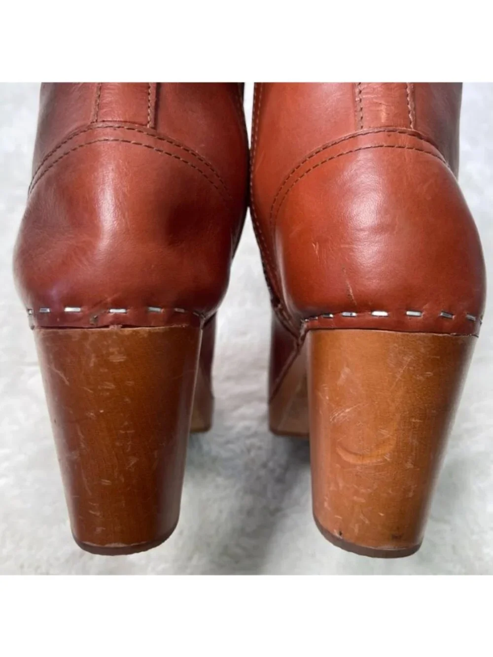 Swedish Hasbeens New Jodhpur Cognac Leather Clog Boots Wood Heel Size 39 / US 9 - Picture 5 of 14